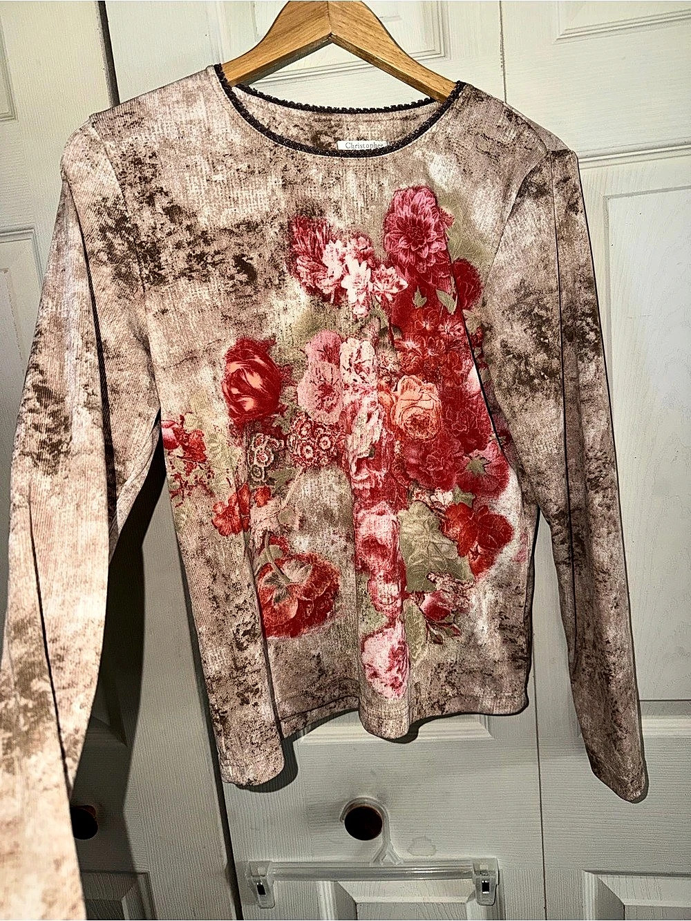 Christopher & Banks Floral Long Sleeve Top in Brown & Red Size Medium